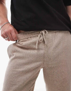 Topman Straight Linen Blend Textured Trousers In Stone For Men 10 Topman Straight Linen Blend Textured Trousers In Stone For Men -Daily Wardrobe Shop 206139144 3