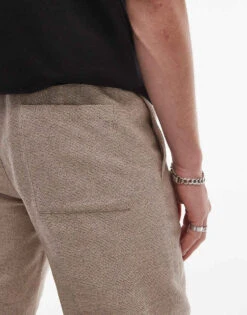 Topman Straight Linen Blend Textured Trousers In Stone For Men 11 Topman Straight Linen Blend Textured Trousers In Stone For Men -Daily Wardrobe Shop 206139144 4