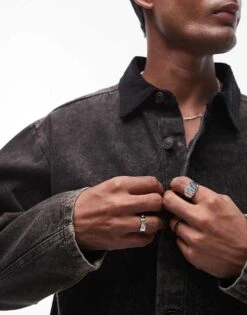 Topman Workwear Jacket With Contrast Collar In Black Wash For Men -Daily Wardrobe Shop 206149718 4