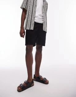 Topman Straight Leg Denim Short In Black For Men Washed Black