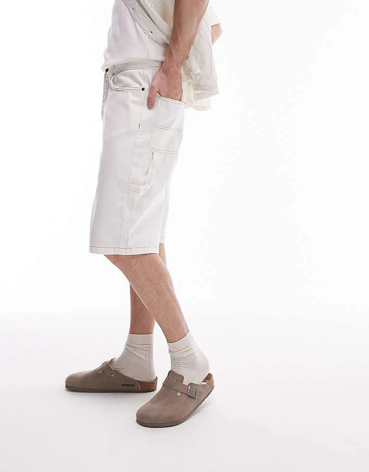 Topman Longline Carpenter Denim Short In Ecru For Men 4 Topman Longline Carpenter Denim Short In Ecru For Men - Image 2