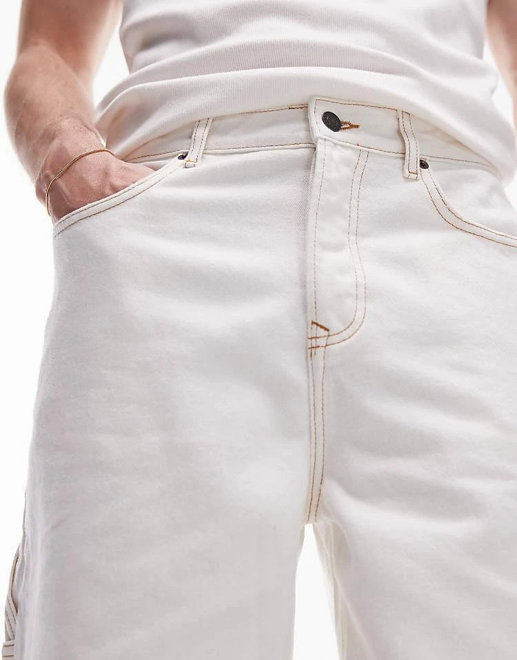Topman Longline Carpenter Denim Short In Ecru For Men 5 Topman Longline Carpenter Denim Short In Ecru For Men - Image 3