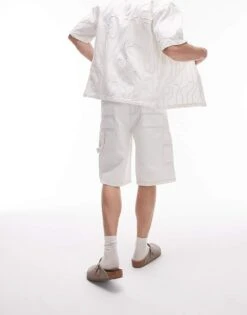 Topman Longline Carpenter Denim Short In Ecru For Men 11 Topman Longline Carpenter Denim Short In Ecru For Men -Daily Wardrobe Shop 206163324 4