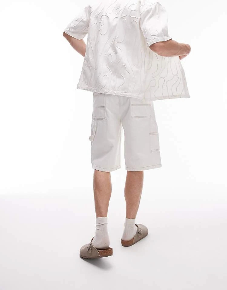 Topman Longline Carpenter Denim Short In Ecru For Men 6 Topman Longline Carpenter Denim Short In Ecru For Men - Image 4