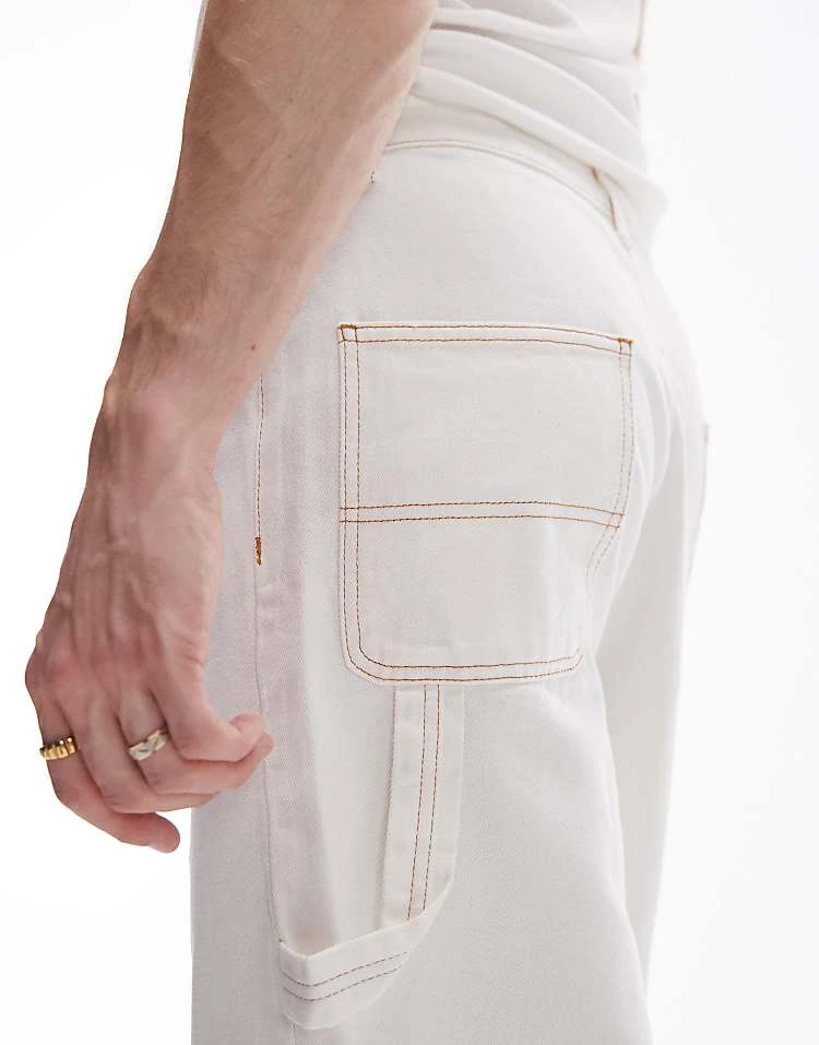 Topman Longline Carpenter Denim Short In Ecru For Men 7 Topman Longline Carpenter Denim Short In Ecru For Men - Image 5
