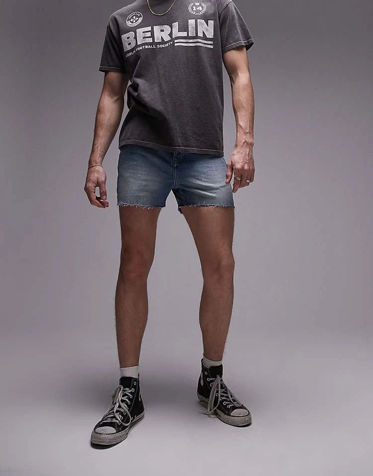 Topman Micro Denim Short With Raw Hem In Light Blue Wash For Men Light Wash 8 Topman Micro Denim Short With Raw Hem In Light Blue Wash For Men Light Wash - Image 6