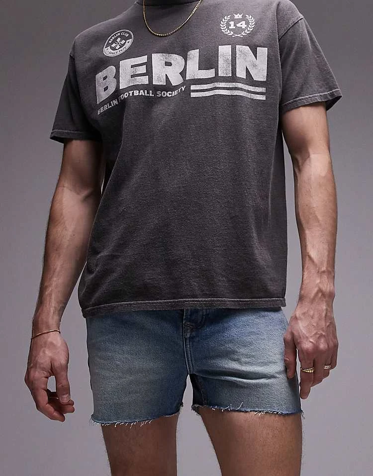 Topman Micro Denim Short With Raw Hem In Light Blue Wash For Men Light Wash 7 Topman Micro Denim Short With Raw Hem In Light Blue Wash For Men Light Wash - Image 5