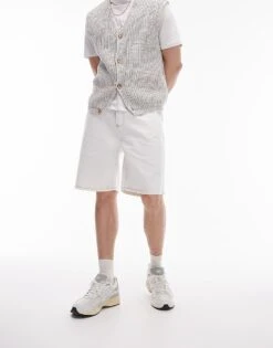 Topman Wide Leg Denim Short In Ecru For Men 11 Topman Wide Leg Denim Short In Ecru For Men -Daily Wardrobe Shop 206163398 4