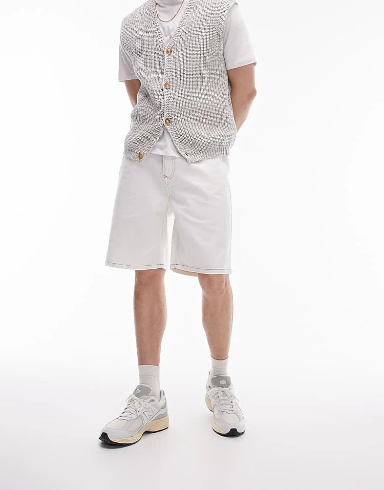 Topman Wide Leg Denim Short In Ecru For Men 6 Topman Wide Leg Denim Short In Ecru For Men - Image 4