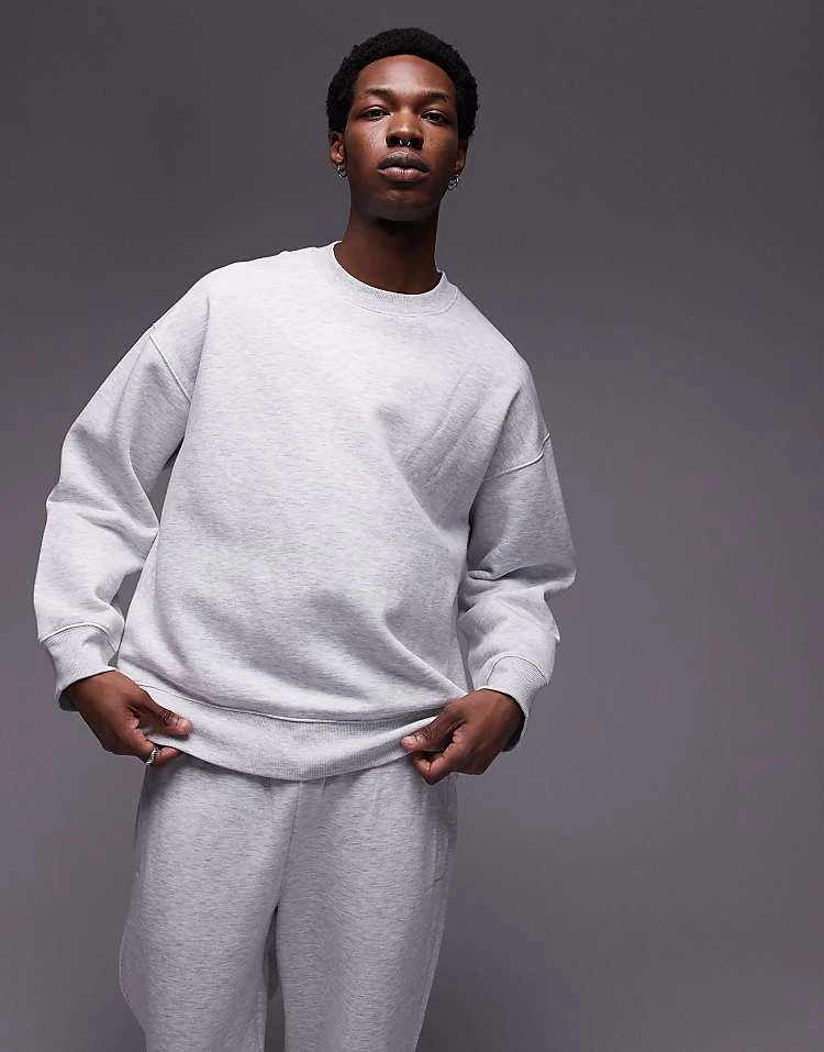 Topman Oversized Sweatshirt And Straight Leg Jogger Set In Frost Grey Marl For Men 6 Topman Oversized Sweatshirt And Straight Leg Jogger Set In Frost Grey Marl For Men - Image 4