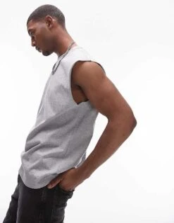 Topman Oversized Fit Sleeveless T-shirt In Grey Marl For Men