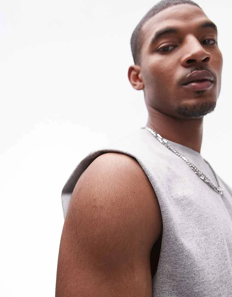 Topman Oversized Fit Sleeveless T-shirt In Grey Marl For Men 4 Topman Oversized Fit Sleeveless T-shirt In Grey Marl For Men - Image 2