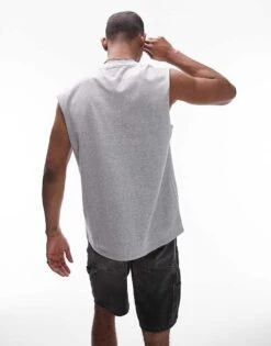 Topman Oversized Fit Sleeveless T-shirt In Grey Marl For Men 10 Topman Oversized Fit Sleeveless T-shirt In Grey Marl For Men -Daily Wardrobe Shop 206183536 4