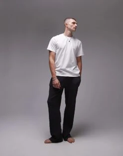 Topman Lounge Straight Leg Waffle Jogger In Charcoal And Plain White Lounge T-shirt Multipack For Men