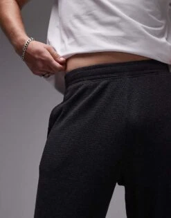 Topman Lounge Straight Leg Waffle Jogger In Charcoal And Plain White Lounge T-shirt Multipack For Men -Daily Wardrobe Shop 206197922 3