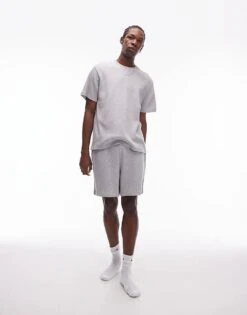 Topman Lounge Waffle Short And Waffle T-shirt Multipack In Light Grey For Men