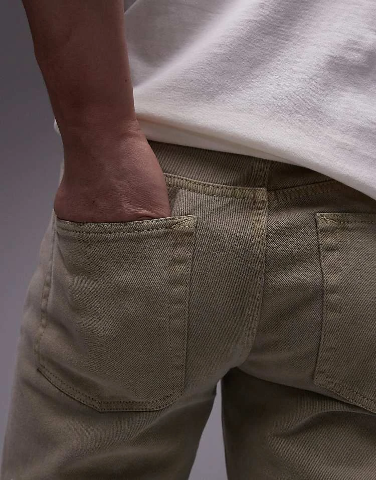 Topman Straight Jeans In Khaki For Men 7 Topman Straight Jeans In Khaki For Men - Image 5