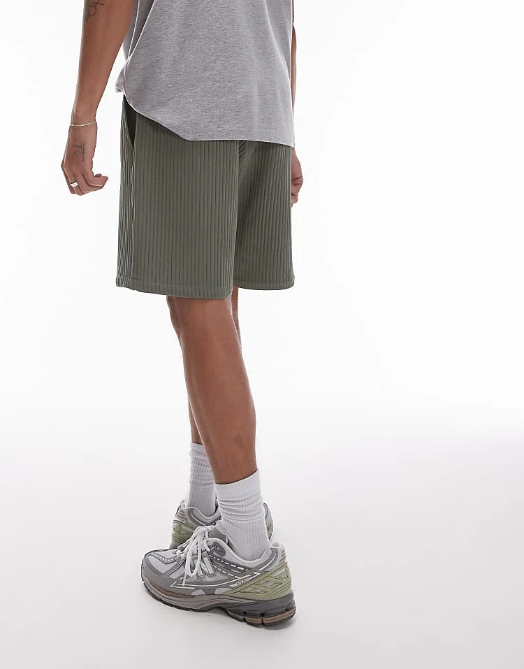 Topman Plisse Shorts In Khaki For Men 5 Topman Plisse Shorts In Khaki For Men - Image 3