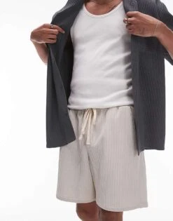 Topman Plisse Shorts In Grey For Men