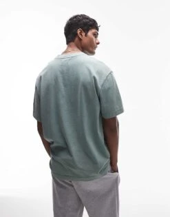 Topman Oversized T-shirt In Washed Green For Men -Daily Wardrobe Shop 206227109 2