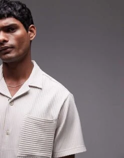 Topman Short Sleeve Plisse Shirt In Light Grey For Men -Daily Wardrobe Shop 206227278 3