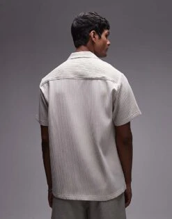 Topman Short Sleeve Plisse Shirt In Light Grey For Men -Daily Wardrobe Shop 206227278 4
