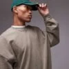 Topman Oversized Fit Sweatshirt In Washed Khaki For Men -Daily Wardrobe Shop 206229515 1 washedkhaki