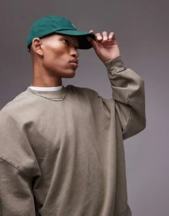 Topman Oversized Fit Sweatshirt In Washed Khaki For Men