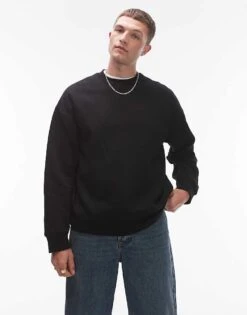 Topman Oversized Fit Sweatshirt In Black For Men -Daily Wardrobe Shop 206229523 4