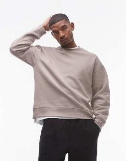 Topman Oversized Fit Sweatshirt In Stone For Men Mink -Daily Wardrobe Shop 206229524 1 mink 1