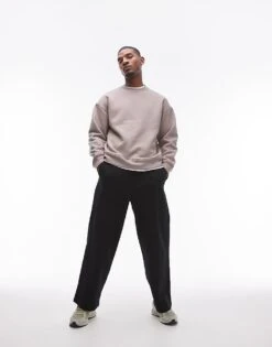 Topman Oversized Fit Sweatshirt In Stone For Men Mink -Daily Wardrobe Shop 206229524 4