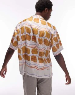 Topman Short Sleeve Tile Printed Satin Shirt In Multi For Men -Daily Wardrobe Shop 206238186 3