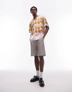 Topman Short Sleeve Tile Printed Satin Shirt In Multi For Men -Daily Wardrobe Shop 206238186 4