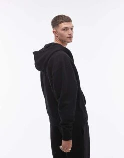 Topman Oversized Fit Full Zip Hoodie In Black For Men -Daily Wardrobe Shop 206241033 3