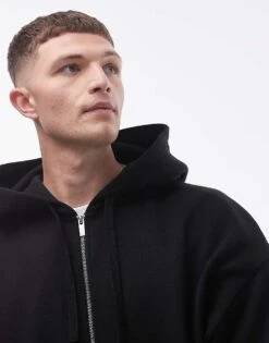 Topman Oversized Fit Full Zip Hoodie In Black For Men -Daily Wardrobe Shop 206241033 4
