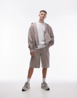 Topman Oversized Fit Full Zip Hoodie In Stone For Men Mink -Daily Wardrobe Shop 206241096 4