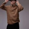 Topman Relaxed Fit Compact Knit Polo Jumper In Brown For Men -Daily Wardrobe Shop 206252334 1 brown
