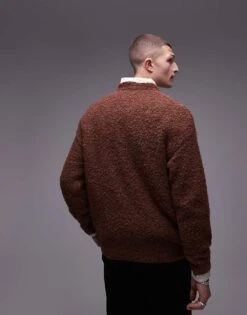 Topman Relaxed Fit Boucle Jumper In Brown For Men -Daily Wardrobe Shop 206252335 4