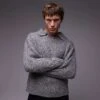 Topman Relaxed Open Collar Jumper In Grey Marl For Men -Daily Wardrobe Shop 206252343 1 grey