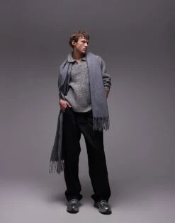 Topman Relaxed Open Collar Jumper In Grey Marl For Men -Daily Wardrobe Shop 206252343 3