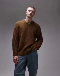 Topman Relaxed Fit Jumper In Brown For Men -Daily Wardrobe Shop 206252352 1 brown 1