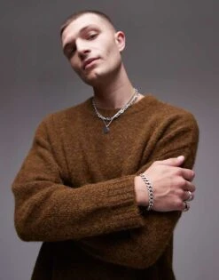 Topman Relaxed Fit Jumper In Brown For Men -Daily Wardrobe Shop 206252352 4