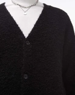 Topman Relaxed Fit Boucle Cardigan In Black For Men -Daily Wardrobe Shop 206252385 4
