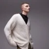 Topman Relaxed Fit Boucle Cardigan In Oatmeal For Men