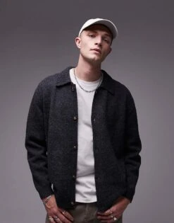 Topman Collared Cardigan In Grey For Men -Daily Wardrobe Shop 206252416 3