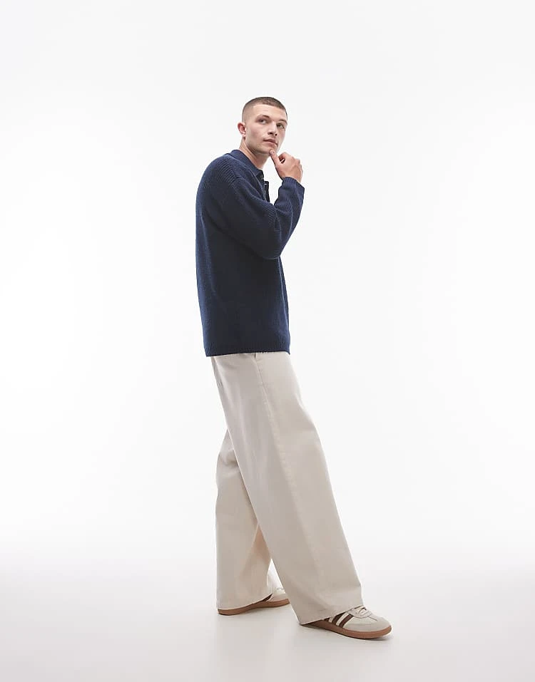 Topman Relaxed Fit Compact Knit Polo Jumper In Navy For Men 4 Topman Relaxed Fit Compact Knit Polo Jumper In Navy For Men - Image 2