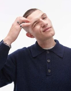 Topman Relaxed Fit Compact Knit Polo Jumper In Navy For Men 9 Topman Relaxed Fit Compact Knit Polo Jumper In Navy For Men -Daily Wardrobe Shop 206252425 3