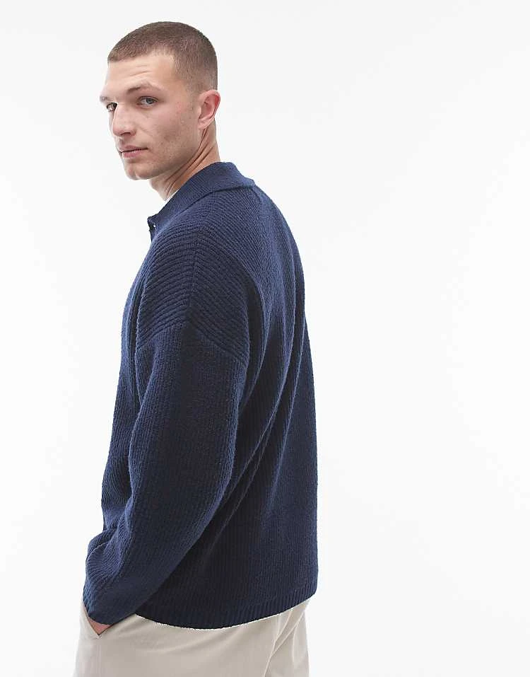 Topman Relaxed Fit Compact Knit Polo Jumper In Navy For Men 6 Topman Relaxed Fit Compact Knit Polo Jumper In Navy For Men - Image 4