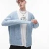 Topman Relaxed Fit Boucle Cardigan In Blue Marl For Men -Daily Wardrobe Shop 206252433 1 blue