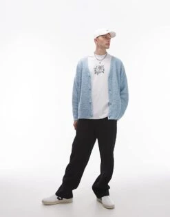 Topman Relaxed Fit Boucle Cardigan In Blue Marl For Men -Daily Wardrobe Shop 206252433 3